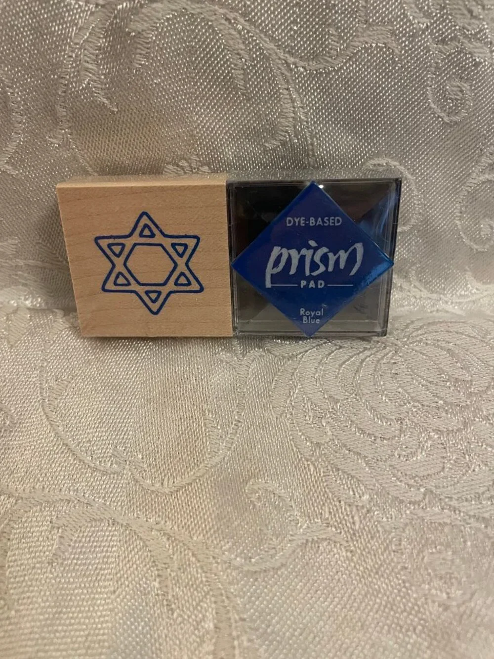 1996 Jewish Star Stamp with Wood Top and Royal Blue Ink Pad Set.  New